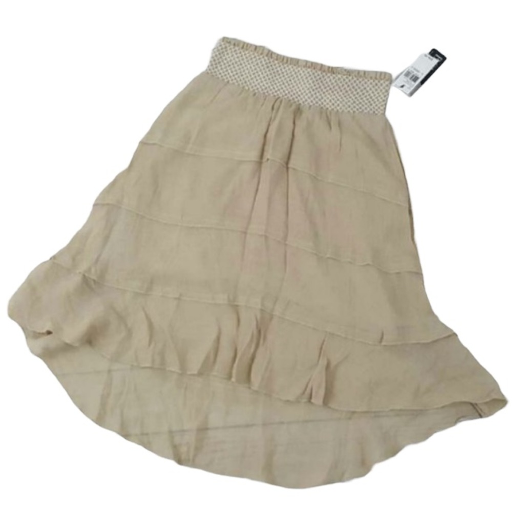 BCX Tan High Low Casual Skirt Cream Embroidery Detail Elasticized Waist